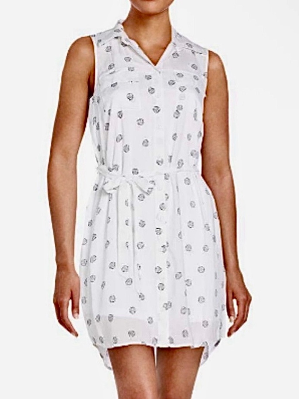 Kensie White Clam Shell Print Shirt Dress XS NEW!